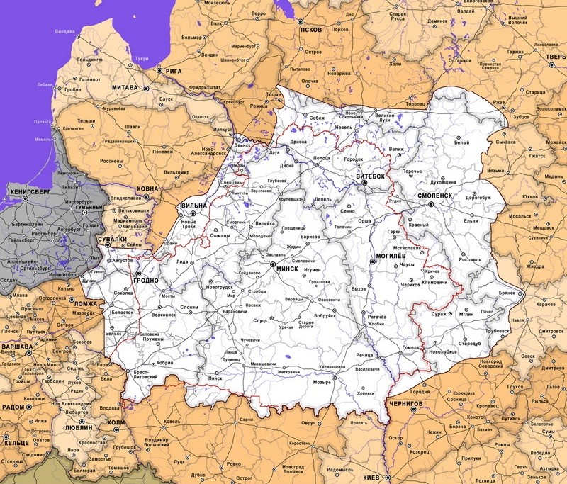 Абвешчаныя межы Беларускай Народнай Рэспублікі (БНР) 1918-1919 Абвешчаныя межы Беларускай Народнай Рэспублікі (БНР) 1918-1919