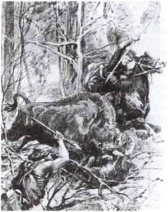 Н. Самокиш. Ягайло, поражающий зубра. 1903 г. Н. Самокиш. Ягайло, поражающий зубра. 1903 г.
